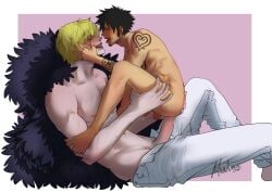 2boys anal anal_sex black_hair black_hair_bottom blonde_hair blonde_hair_on_black_hair blonde_hair_top clothed_male_nude_male clown_makeup domination donquixote_rosinante facepaint facial_hair gay hickey_marks leg_grab light_hair_on_dark_hair long_sideburns looking_pleasured makeup male male_only mini_giant nude nude_male one_piece open_pants pants_down penis profile runny_makeup scars sideburns size_difference smile supermuuhcow tattoo tattoos tongue_out topless topless_male trafalgar_law uncensored yaoi