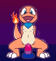 <3_eyes 2023 3_toes anthro bandana bandanna_only bisexual_pride_colors blue_bandanna blue_eyes blue_kerchief blue_pupils bodily_fluids charmander claws cute_fangs dildo dildo_sitting feet female fire flaming_tail flat_chested generation_1_pokemon genital_fluids genitals gradient_background heart kerchief kerchief_only lgbt_pride looking_down masturbation mostly_nude motion_lines nintendo nipples penetration pink_nipples pink_pussy pokemon pokemon_(species) pride_colors pupils pussy pussy_juice scalie semi-anthro sex_toy simple_background smile solo tail toe_claws toes ultilix vaginal_masturbation vaginal_penetration white_claws