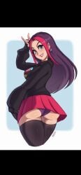 5_fingers ass black_hoodie black_legwear blue_eyes butt epic_games fortnite fortnite:_battle_royale long_hair magaska19 pink_hair purple_hair purple_panties red_lipstick red_skirt ricochet_rox_(fortnite) rox_(fortnite) skirt thick_ass thick_thighs thigh_highs thighhighs thighs