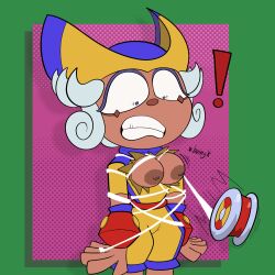 female penny's_big_breakaway penny_(penny's_big_breakaway) tan_skin tied_up torn_clothes virus_lewds wardrobe_malfunction worried_expression yo-yo