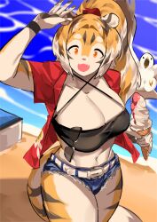 1girls amber_eyes anthro arknights big_breasts breasts female mx99926 solo solo_female thick_thighs tiger tiger_girl waai_fu_(arknights) wide_hips