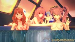 3d 4girls barefoot blue_hair breasts celica_(fire_emblem) cleavage completely_nude completely_nude_female female female_only fire_emblem fire_emblem_echoes:_shadows_of_valentia genny_(fire_emblem) jollyoldsoldier long_hair mae_(fire_emblem) medium_hair multiple_girls navel nintendo nipples nude nude_female partially_submerged pink_hair pool red_hair short_hair silque_(fire_emblem) skinny_dipping twintails underboob v water water_bottle