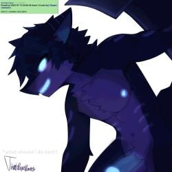 1boy blue_body blue_eyes blue_hair blue_skin digital_drawing_(artwork) furry furry_only glowing glowing_eyes glowing_nipples glowing_penis hi_res kaiju_paradise lantern_shork_(kaiju_paradise) markings roblox roblox_game scar shark shark_tail sharp_claws sharp_teeth shorks_(kaiju_paradise) text thatpastelfoxxo white_background