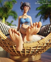 1girls 3d alternate_version_available barefoot blender blurry blurry_background clothed clothing crystal_(fortnite) dark_blue_hair detailed_background epic_games eye_contact feet feet female female_focus female_only foot_focus fortnite glasses highres lewdrex light-skinned_female light_skin looking_at_viewer looking_down outdoors palm_tree palm_trees presenting scuba_crystal_(fortnite) shadow sitting soles solo solo_focus sun sunlight tank_top trees twintails watermark whistle whistle_around_neck