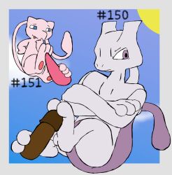 2_toes 3_toes ambiguous_gender anthro blue_eyes erection feet feral_only foot_fetish foot_play footjob generation_1_pokemon genitals hashtag hi_res id_number legendary_pokemon male mew_(pokemon) mewtwo nintendo number pawpads paws penis pokemon pokemon_(species) secretsableye sex smile text toes tongue tongue_out