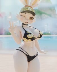 1girls 3d 3d_(artwork) anthro big_breasts bikini breasts curvy fap_nights_team female female_only furry hi_res hourglass_figure looking_at_viewer nintendo one_eye_closed peace_sign pokémon_(species) pokemon scorbunny scorbunny_(valorlynz) swimwear thick_thighs voluptuous wide_hips wink