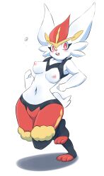 2d a.k.o.t. anthro breasts bunny_girl bunny_teeth cinderace female female_cinderace female_only fur furry nintendo open_mouth pokémon_(species) pokemon red_eyes simple_background white_fur