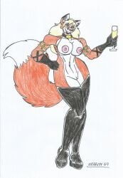 anthro big_breasts big_hips blonde_hair champagne champagne_(jeremy_bernal) drink earrings female fox_humanoid furry gloves hi_res high_heel_boots jewelry marlon64 naked nude_female sexyfur