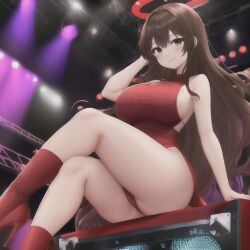 ai_generated big_breasts brown_hair friday_night_funkin girlfriend_(friday_night_funkin) heels knee_socks kneehighs kneesocks pointy_chin red_clothing red_socks socks socks_and_heels tagme thick_thighs