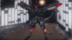 animate_inanimate big_breasts borisalien breast_expansion breasts busty_feral exclamation_point expansion female feral genitals hi_res huge_breasts konami living_machine living_weapon machine macro metal_gear metal_gear_(robot) metal_gear_ray nipples not_furry pussy robot solo tail thick_thighs weapon wide_hips