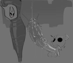 1girls big_penis bigger_female cloak hollow_knight hornet_(hollow_knight) huge_cock hyper_penis implied_sex monochrome no_feet non_navi offscreen_character protagonist_(hollow_knight) tagme team_cherry thick