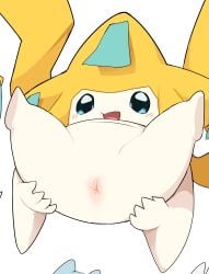 2023 4_fingers ambiguous_gender anus anus_only blue_eyes blush fingers generation_3_pokemon hand_on_butt hi_res humanoid jirachi legendary_pokemon legs_up manmosu_marimo nintendo not_furry open_mouth pokemon pokemon_(species) presenting presenting_anus simple_background solo spread_legs spreading white_background white_body white_skin yellow_body yellow_skin