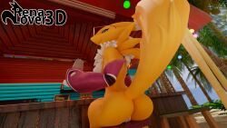 3d_(artwork) anthro ass bandai_namco big_butt canid canine digimon digimon_(species) digital_media_(artwork) female fox hi_res mammal raised_tail rena_(yourdigimongirl) renalover3d renamon renamon_(warfaremchine) sitting tail