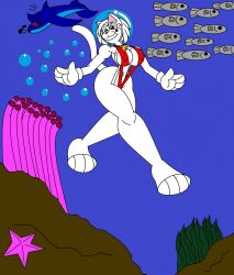 anthro bell_collar big_breasts big_hips bikini cartoony dolphin fetichi_the_cat furry gloves marlon64 swimsuit underwater