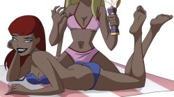 1girls barbara_gordon batman:_the_animated_series batman_(series) bikini blonde_hair blue_eyes dc_comics dcau female female_focus female_only glee-chan red_hair sunbathing sunscreen unseen_female_face white_background