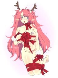 antlers blush breast caprine christmas ewe feet gift_wrapped gloves holidays ichigo_hibiki indie_virtual_youtuber kneeling lamb long_hair milf mommy mother pink_fur pink_hair sheep soft squished_breasts stomach_bulge strawberry thick thighs tummy virtual_youtuber vtuber wrapped_up