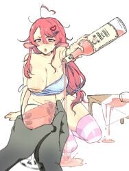 alcohol alcoholic_drink blush blushing_at_viewer breast breasts caprine drunk ewe heart-shaped_pupils ichigo_hibiki indie_virtual_youtuber lamb milf mommy mother pink_fur pink_hair pov sheep sitting sitting_on_floor socks solo stomach strawberry thick thigh_socks thighs tummy viewer_pov virtual_youtuber vtuber