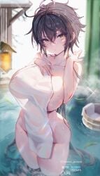 1girls 2020s 2023 2d 2d_(artwork) bath big_breasts big_thighs black_hair breasts busty cat_girlfriend_(illusion_poison) covered_nipples eyebrows eyelashes female female_focus female_only hi_res highres hips hourglass_figure illusion_poison in_water large_breasts large_thighs light-skinned_female light_skin long_hair looking_at_viewer messy_hair solo solo_female solo_focus thick_thighs thighs towel towel_only voluptuous water wide_hips yellow_eyes