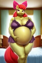 1girls ai_generated anthro apple_bloom_(mlp) bbw bed bedroom bedroom_eyes bow bow_in_hair cleavage curvy female_only front_view fur furry gray_lingerie grey_lingerie half-closed_eyes hands_on_belly hasbro housewife huge_breasts indoors lingerie looking_at_viewer mature_anthro milf mom_bod mombod mommy my_little_pony plump pony pregnant pregnant_belly red_eyes red_hair stable_diffusion standing thick thick_thighs voluptuous wgenjoyr4539 yellow_body yellow_fur