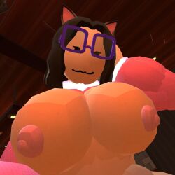 1girls big_breasts black_hair cat_ears glasses huge_breasts rec_room recroom recroom-nsfw vr