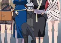 1boy 4girls ass_grab before_sex bisexual bisexual_female cleavage coat dress female fishnets gloves grabbing grabbing_from_behind harem hatake_kakashi head_out_of_frame hourglass_figure kimono kneeling konohagakure_symbol kunoichi kurenai_yuhi long_hair looking_at_viewer male mature mature_female mei_terumi mitarashi_anko multiple_girls naruto naruto_(series) naruto_shippuden ninja ninrubio oppai out_of_frame scar scar_across_eye shinobi shizune short_hair silver_hair skirt standing terumi_mei very_long_hair voluptuous waist_grab wide_hips yuuhi_kurenai