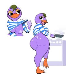 1girls animal_crossing ass avian beak big_ass big_breasts big_butt bottomless breasts bubble_butt butt_crack eyebrows eyeshadow fat_ass female female_focus female_only green_hair large_ass large_breasts looking_at_viewer looking_back lovetopullmicke mallary_(animal_crossing) nintendo nipples purple_body purple_skin solo solo_female solo_focus thick_thighs thighs wide_hips