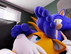 3d_(artwork) 5_toes anthro biped digital_media_(artwork) duo feet feet_up foot_fetish foot_focus foot_on_face foot_play furniture hi_res humanoid_feet jony1991 male male/male plantigrade sega sofa soles sonic_(series) sonic_the_hedgehog sonic_the_hedgehog_(series) tails toes