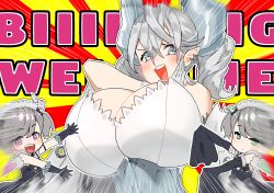 3girls alternate_breast_size ariane_the_labrynth_servant arianna_the_labrynth_servant artist_request big_breasts blush breasts demon dress duel_monster female heart huge_breasts labrynth_of_the_silver_castle large_breasts lovely_labrynth_of_the_silver_castle maid_uniform multiple_girls white_dress white_hair yu-gi-oh!