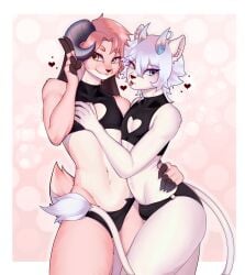 2boys armwear blue_eyes blush brown_body bulge bunny bunny_ears bunny_tail catgirl cute demon dk_renya femboy furry gay horns lion long_tail nekosteck pink_hair renyadk ssed stockings thong topwear underwear yellow_eyes