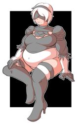 1girls bbw belly big_belly blindfold breasts chubby clothing fat female female_only hairband huge_belly light-skinned_female light_skin nier nier:_automata overweight radiosuperior short_hair sitting solo thick_thighs thighs white_hair yorha_2b