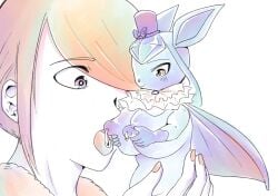 anthro bodily_fluids breastfeeding duo eeveelution female generation_4_pokemon glaceon holding_character holowear_(pokemon) human interspecies lactating macro male male/female mammal micro micro_in_hand micro_on_macro nintendo pokemon pokemon_(species) pokemon_unite pokephilia size_difference tapirclip volo_(pokemon)