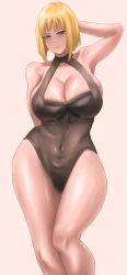 1girls bare_arms bare_legs bare_shoulders bare_thighs belly_button big_breasts black_swimsuit blonde_hair blue_eyes bob_cut breasts busty child_bearing_hips cleavage female female_focus female_only hi_res high_resolution highres hourglass_figure kuri_(artist) large_breasts light-skinned_female light_skin lips lipstick makeup medium_hair naruto naruto_(series) naruto_shippuden one-piece_swimsuit pale-skinned_female pale_skin pink_lips pink_lipstick pinup pose posing samui shoulder_length_hair shounen_jump standing swimsuit thick_thighs thighs wide_hips yellow_hair