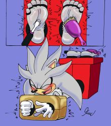 5_toes absurd_res anthro biped bound feet foot_fetish foot_focus foot_play hi_res humanoid_feet male male_foot_fetish male_only plantigrade sega silver_the_hedgehog skoufidios soles solo sonic_(series) sonic_the_hedgehog_(series) tickle_torture tickling tickling_feet toes