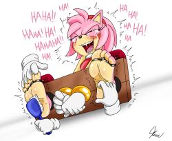 4_toes absurd_res amy_rose anthro biped bound feet female foot_fetish foot_focus foot_play hi_res sega skoufidios soles solo sonic_(series) sonic_the_hedgehog_(series) tickle_torture tickling tickling_feet toes