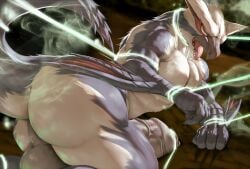 anthro ass balls big_balls big_butt big_penis bondage bound capcom flying_wyvern genitals hi_res huge_balls huge_cock hyper hyper_genitalia hyper_penis looking_at_viewer lying male male_only monster_hunter muscular muscular_anthro muscular_male nargacuga nude on_side open_mouth penis solo tongue tongue_out vein veiny_penis white_body zex