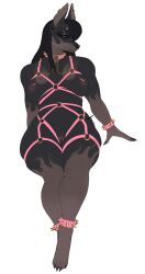 2020s 2023 4_toes 5_fingers anklet anthro areola bangs bedroom_eyes big_breasts biped black_body black_fur black_hair black_nose body_harness bottomwear breasts brown_areola brown_body brown_claws brown_eyes brown_fur brown_markings brown_nails brown_nipples brown_pussy canid canine canis chains claws cleavage clitoral_hood clitoris clothed clothing collar colored_nails curvy_figure digital_drawing_(artwork) digital_media_(artwork) dobermann domestic_dog ear_piercing ear_ring eyebrow_through_hair eyebrows eyelashes facial_piercing feet female fingers full-length_portrait fur fur_markings gauged_ear genitals glistening glistening_breasts glistening_genitalia gold_(metal) gold_jewelry goth hair harness heart hi_res jewelry legband long_hair looking_away mammal markings midriff mostly_nude multicolored_body multicolored_fur nails narrowed_eyes navel nipples nose_piercing nose_ring piercing pink_bottomwear pink_clothing pink_harness pink_topwear pinscher portrait prick_ears pussy reina. ring_piercing seductive septum_piercing septum_ring signature simple_background sitting solo solo_focus spiked_anklet spiked_collar spiked_legband spiked_wristband spikes spots spotted_body spotted_fur spotted_markings thick_thighs toe_claws toes topwear translucent translucent_hair white_background wide_hips wristband