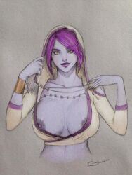 1girls big_breasts blizzard_entertainment forsaken grey_skin nipple_slip nipples original_character purple_hair solo undead_(warcraft) warcraft world_of_warcraft zeph