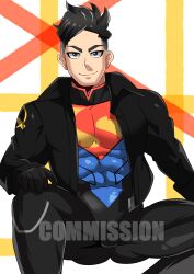 black_hair brown_eyes conner_kent dc_comics dcamu dcuaom gay koratan leather_jacket nsfw reign_of_the_supermen spandex spandex_suit superboy superboy_(conner_kent) superboy_(dcamu) superman_(series) yaoi