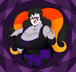 1girls belly big_breasts big_horns black_hair breasts chahut_maenad cleavage clothed clothing female gray_body gray_skin grey_body grey_skin hiveswap homestuck huge_breasts juggalo long_hair massive_breasts mrxharlequinn muscular muscular_female orange_eyes solo solo_female troll