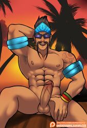 1boy 1male abs armpit_hair balls bara biceps completely_nude draven facial_hair gay hairy hard_on hi_res highres league_of_legends male male_focus male_only moustache muscular muscular_male nipples nude penis pool_party_draven pool_party_series riot_games sablechan solo solo_male unafkennyart