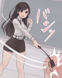 belt black_hair femdom fishnet_legwear kikiu_bd legwear long_hair open_mouth spanking spanking_ass spanking_butt spanking_marks thick_thighs thighs