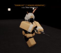 area_omega assault_rifle avitira bunny_ears cuffs cum_on_breasts dawn_ofeva gun masked roblox roblox_avatar scp_foundation tactical_gear white_hair