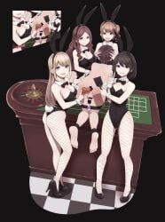 1boy 4girls anal ass bar_censor bare_arms bare_ass bare_back bare_legs bare_shoulders bare_thighs barefoot black_hair black_high_heels black_ribbon blonde_hair blue_eyes breasts brown_hair bunny_ears bunny_girl bunny_tail bunnysuit censor_bar censored censored_anus censored_penis chains cleavage collar completely_naked completely_naked_male completely_nude completely_nude_male cum cum_in_condom eyebrows_visible_through_hair face_between_breasts femdom fishnet_stockings floor high_heels highres kikiu_bd legcuffs livestream long_hair medium_breasts multiple_girls nó naked naked_male nude nude_male open_mouth rabbit_ears restrained ribbon sex_toy short_hair small_breasts spank_marks spanking spanking_ass spanking_butt thick_thighs thighs white_collar