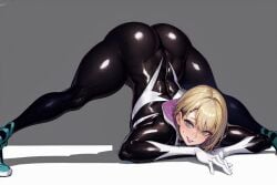 1girls ai_generated ass big_ass bubble_butt curvy curvy_body curvy_female curvy_figure female_focus female_only gwen_stacy gwen_stacy_(spider-verse) jack-o_pose latex_suit marvel skin_tight spider-gwen spider-man:_across_the_spider-verse spider-man:_into_the_spider-verse stable_diffusion thick_thighs thighs unartist voluptuous voluptuous_female