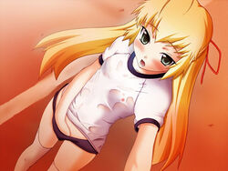 exhibitionism game_cg gym_uniform hand_in_panties kitazato_yoshimi masturbation okara public see-through sheer wet_clothes yuuwakuppoi!