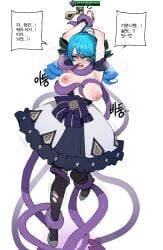 1girls blue_eyes blue_hair flats gwen_(league_of_legends) heterochromia korean_text league_of_legends long_hair medium_breasts mr.skull pale-skinned_female pale_skin pink_eyes rape ratatatat74 riot_games teamfight_tactics tentacle tentacle_rape tentacle_sex translation_request