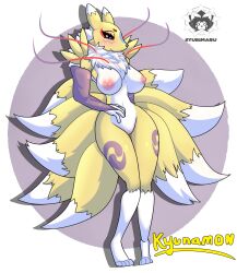 absurd_res anthro bandai_namco breasts digimon digimon_(species) female fox_spirit hi_res hybrid kyubi_(yo-kai_watch) kyubimaru kyunamon_(kyubimaru) kyuubi kyuubi_(youkai_watch) level-5 nude pinup pose renamon solo toei_animation touei_animation tōei_animation yo-kai_watch youkai youkai_watch yōkai