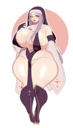 big_ass big_breasts hourglass_figure nun nun_outfit purple_hair sister_marian small_feet venus_body