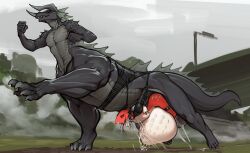 2023 ahe_gao anal anthro anthro_on_taur anthro_penetrated balls belly_riding big_balls biped black_body bodily_fluids bound claws cum cum_through digital_media_(artwork) dragon dragon_taur duo fur genital_fluids genitals grey_body hi_res horn huge_balls inflation larger_male larger_taur looking_pleasured male male/male male_only male_penetrated male_penetrating male_penetrating_male outside_sex penetration raptoral raptoral_(character) red_body red_fur running scalie sergal sex size_difference smaller_anthro smaller_male stomach_bulge taur taur_penetrating taur_penetrating_anthro toe_claws undercarriage white_body white_fur