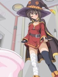 1girls bathroom fail female female_only kono_subarashii_sekai_ni_shukufuku_wo! megumin need_to_pee omorashi tyao